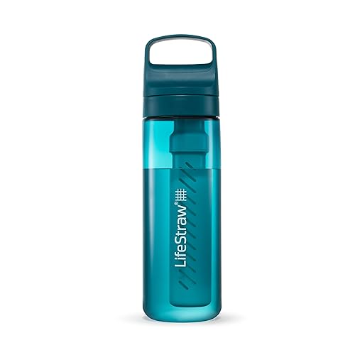 LifeStraw Go Series - BPA-Free Water Filter Bottle for Travel and Everyday use removes Bacteria  parasites and microplastics  Improves Taste  22oz Laguna Teal