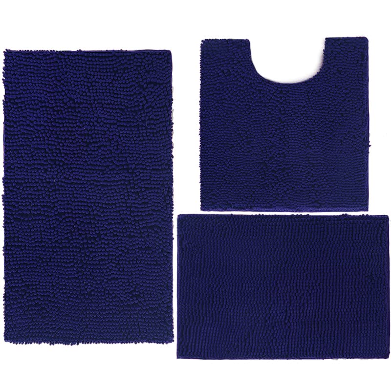Madeals Chenille Bath Rug Set 3 Piece Bathroom Contour Rugs Combo, Soft Shaggy 2 Piece Bath Shower Mat And U-Shaped Toilet Floor