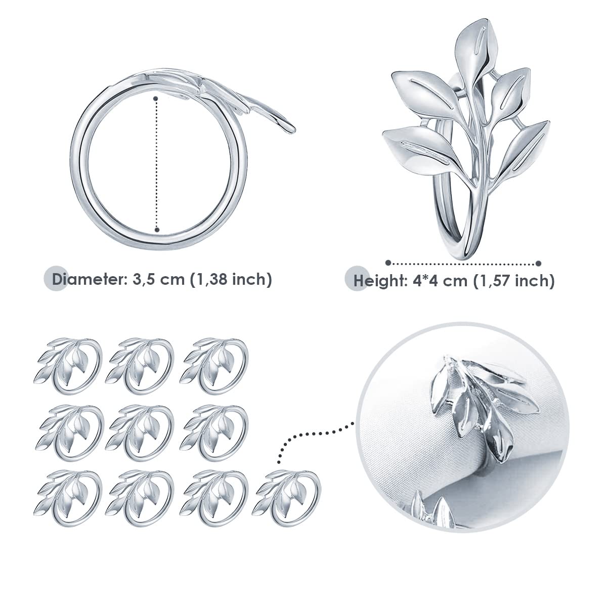 Silver Leaf Napkin Rings Set Of 20 Pcs - Home Decor For Cloth Napkins - Stylish Silver Napkin Holder - Kitchen Decor And Wedding