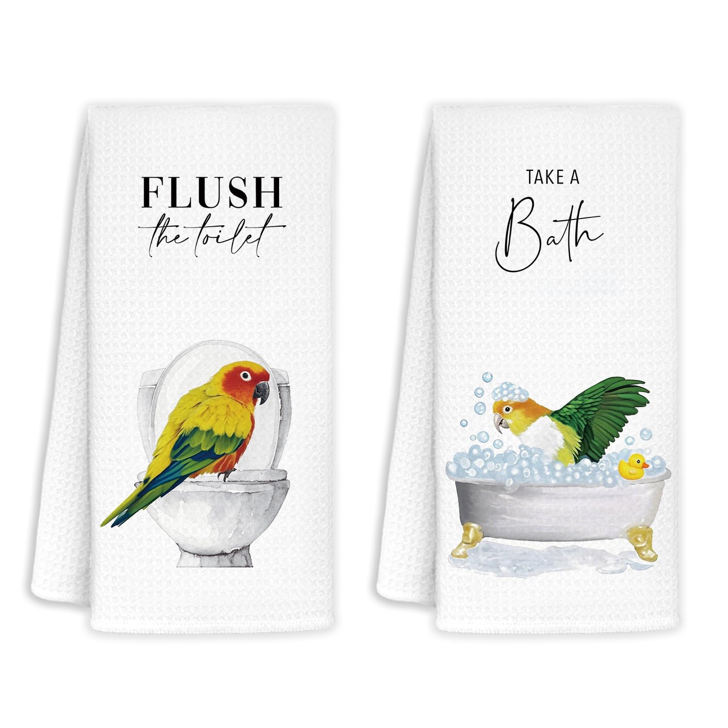 Jvpke Funny Parrot Hand Towel Set of 2, Bird Decor, Parrot Lover Gifts for Women, Flush The Toilet Sign 16x24 in