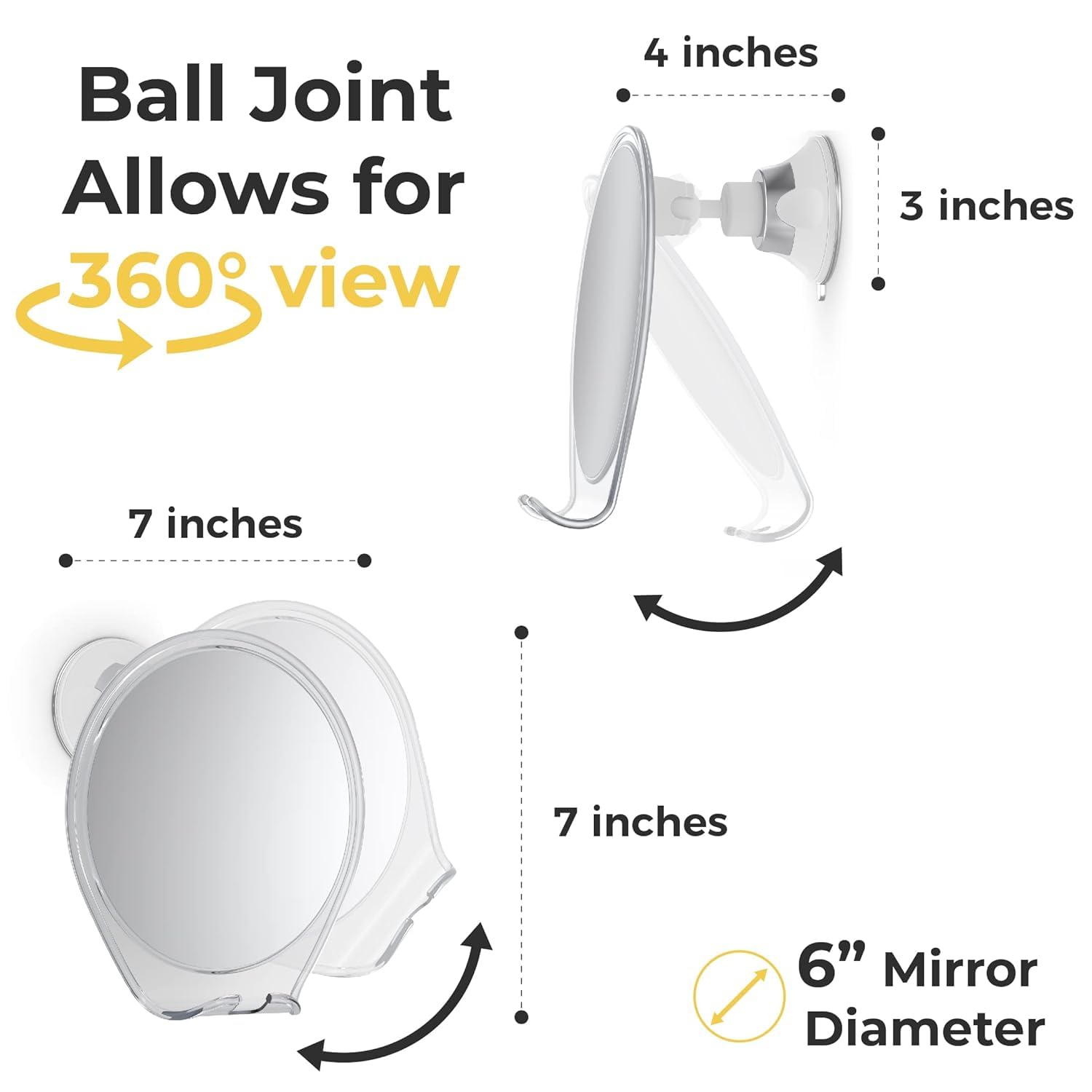 HoneyBull Shower Mirror Fogless for Shaving - with Suction  Razor Holder & Swivel  Small Mirror  Accessories  Bathroom Holds Razors (White)