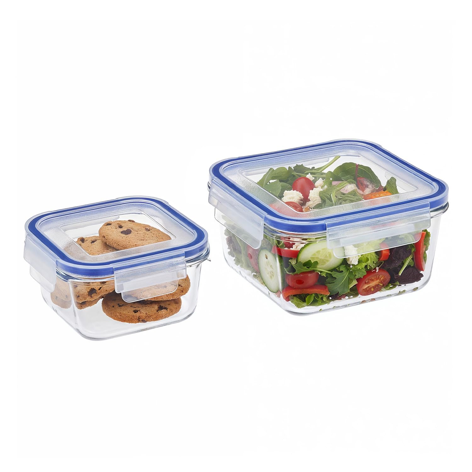 Amazon Brand  Solimo Square Glass Food Storage Container, 360 Ml & 900 Ml  Set Of 2, Airtight, Microwave & Freezer Safe, Trans