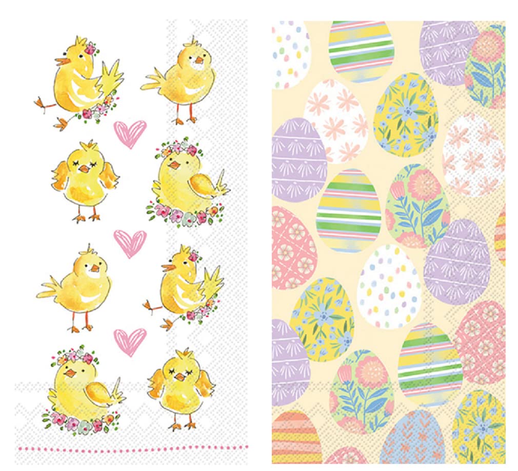 Bostoninternational Boston International Banquet/Guest Towel Napkins Bundle Of 2 Packages, Easter Chicks And Eggstra Eggs, Multi