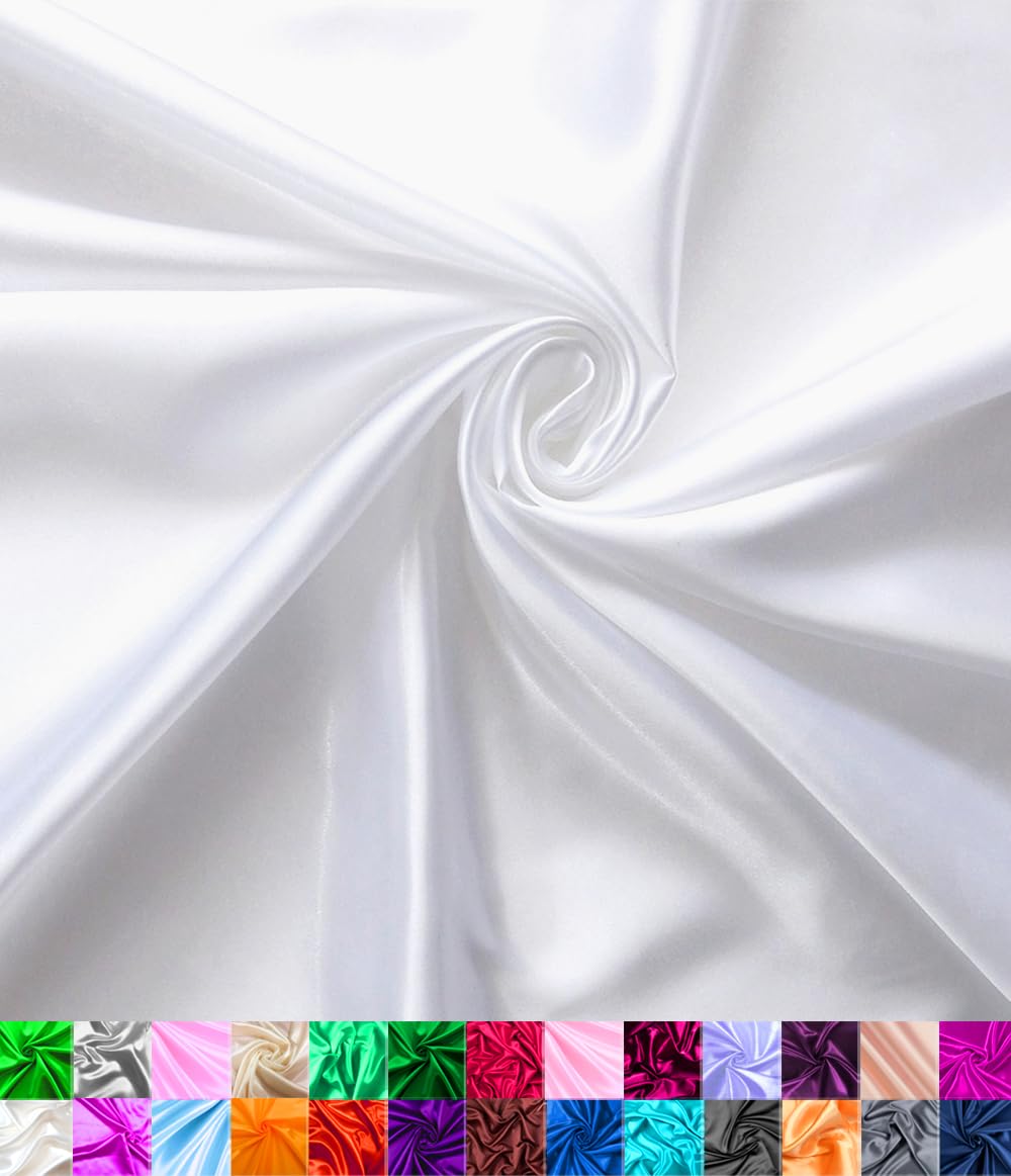 Charmeuse Satin Fabric  5 Yards Continuous  60 Wide  Silky, Bridal  Decoration, Fashion Crafts (White, 5 Yd)