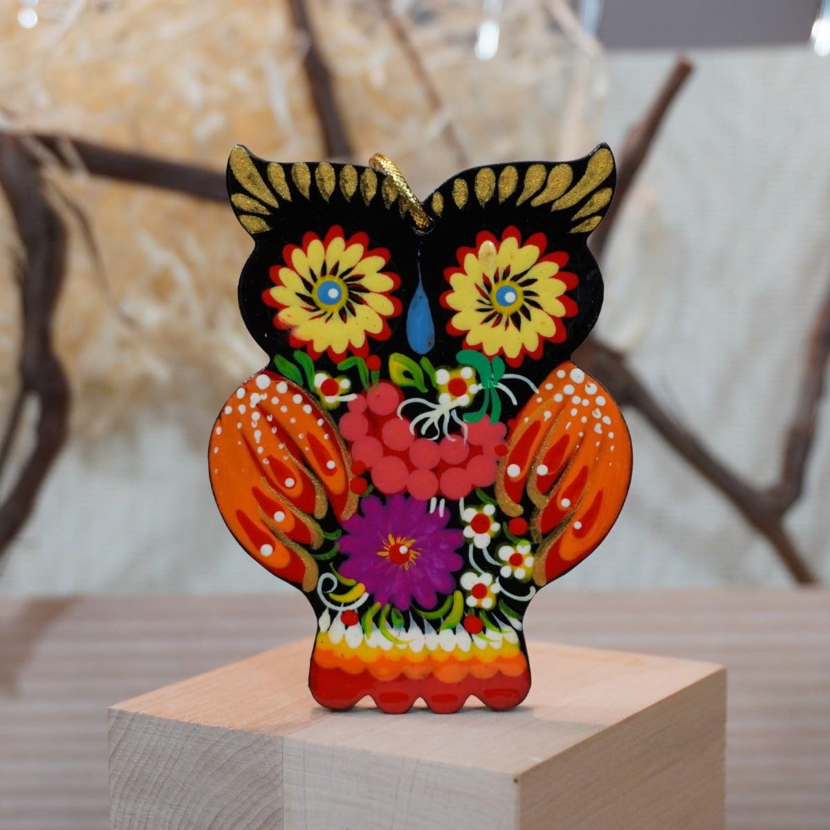 Owl Christmas Ornament made of Wood 2,6 ? 3,7 ? 0,2 Inch Traditionally Hand-painted in Ukraine, Unique Christmas Tree Ornament A