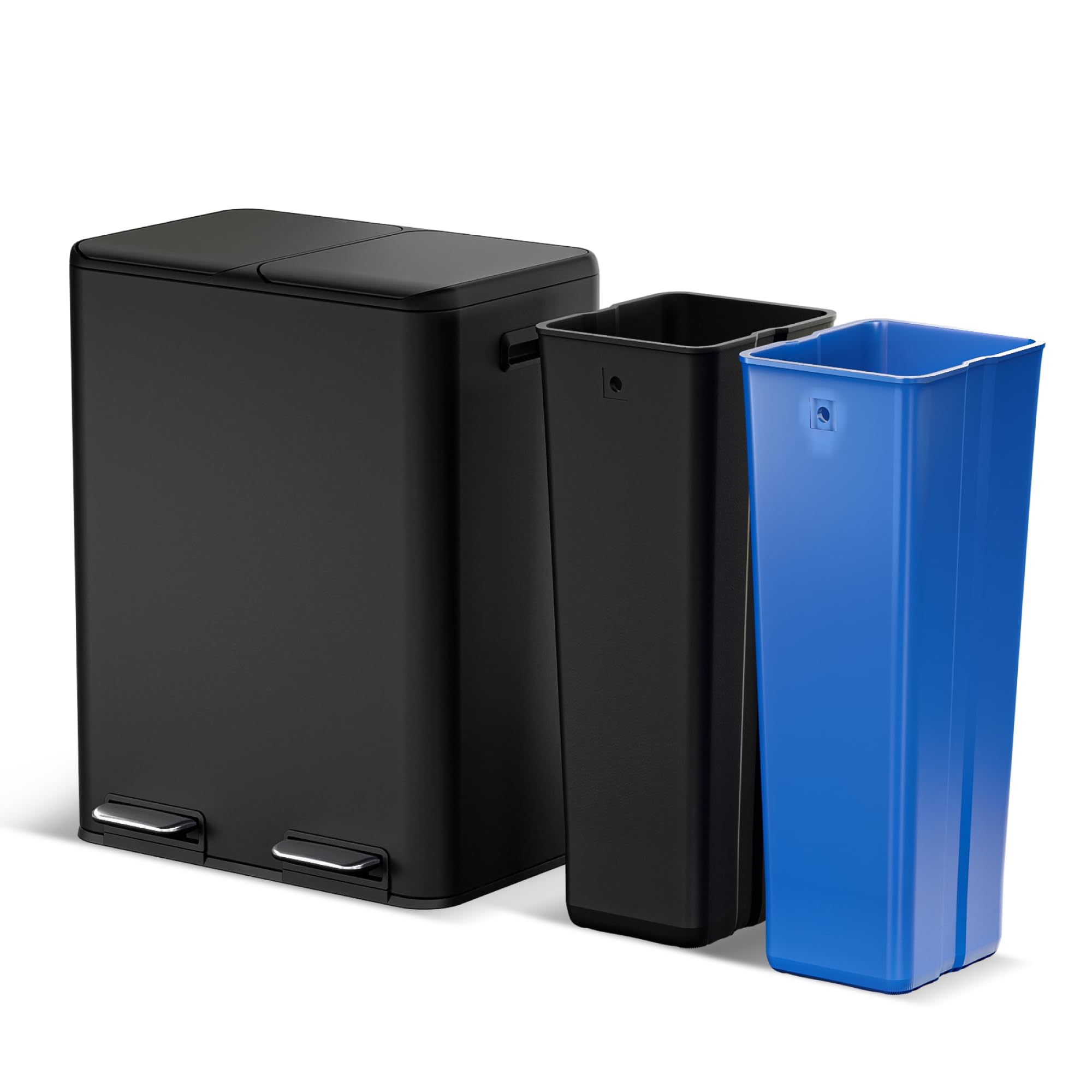 Home Zone Living 15.8 Gallon Kitchen Trash Can With Dual Removable Liners For Recycling And Trash, Stainless Steel Build With So