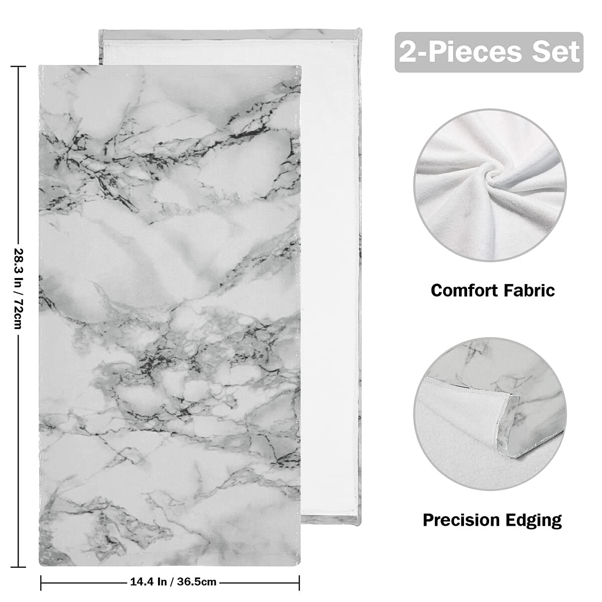 Giwawa Marble Hand & Face Towels 2 Pcs Absorbent White Marble Prints Soft Stone 28.3X14.4In