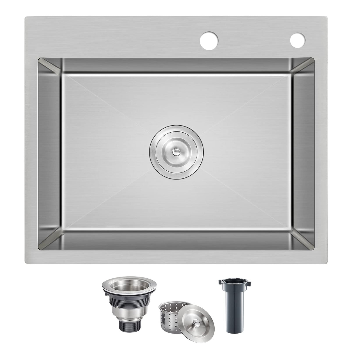 Menatt 24 Inch Drop-In Kitchen Sink, 304 Stainless Steel Topmount Handmade Residential Sink, Single Bowl Workstation Sink With D