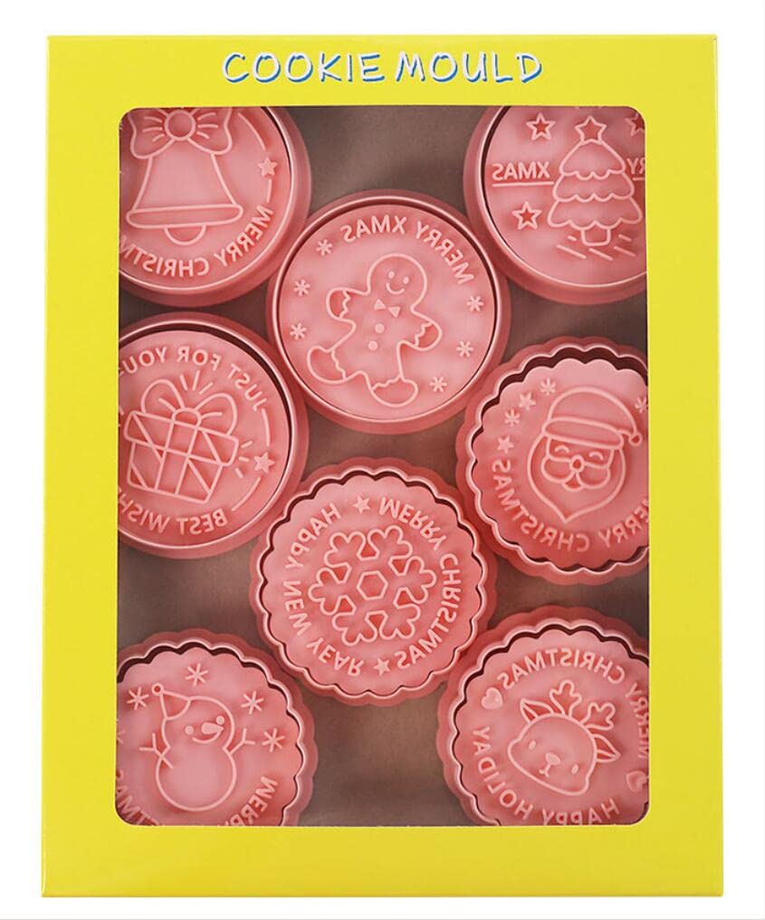 8 Pieces Round Christmas Cookie Cutter Cookie Moulds For Baking Cookie Mould Press Christmas Cookie Mould Set Kitchen Tools Plas