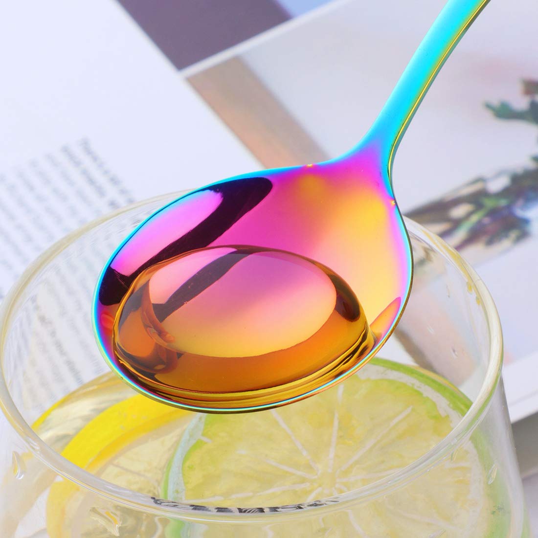 Soup Spoons, Color Me Rainbow 18 10 Stainless Steel Round Spoons, Set Of 10
