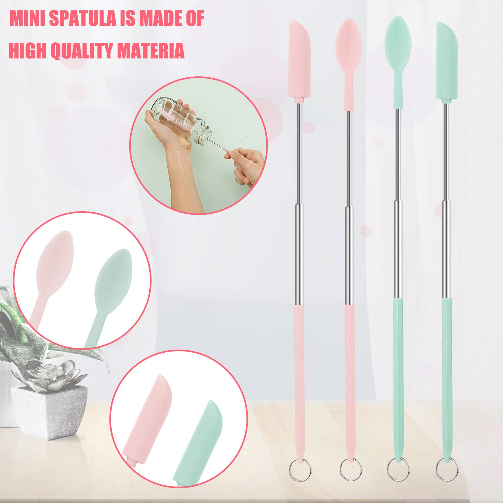 Kinbom Spatula And Spoon Sets Silicone, 2Pcs Telescopic Spatula 2Pcs Scooping Spoon Silicone Spatula Sets With Hanging Buckle Te