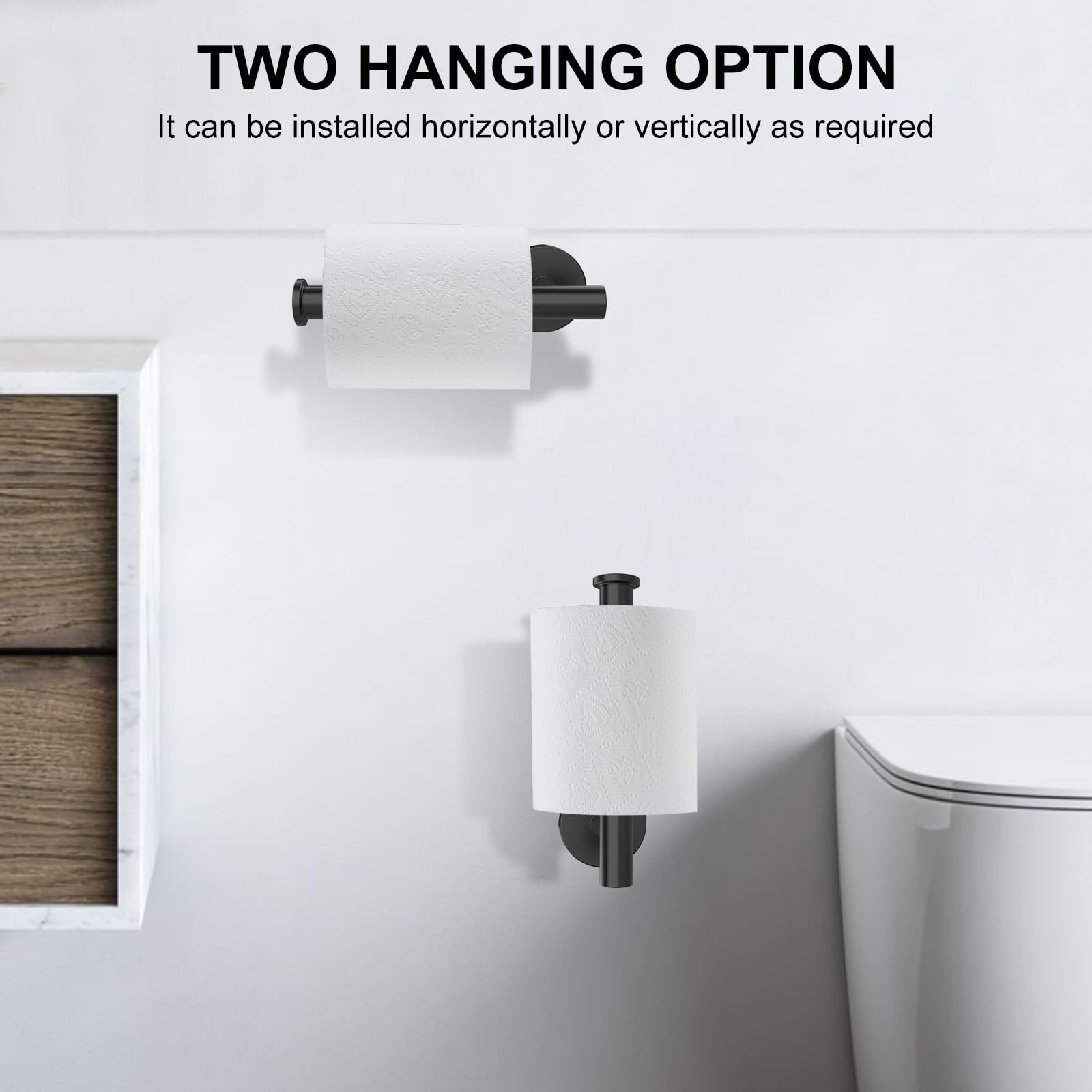Setsail Toilet Paper Holder Wall Mount Screw-In 2 Packs Matte Black Bathroom Toilet Paper Roll Holders Stainless Steel Tissue Ho