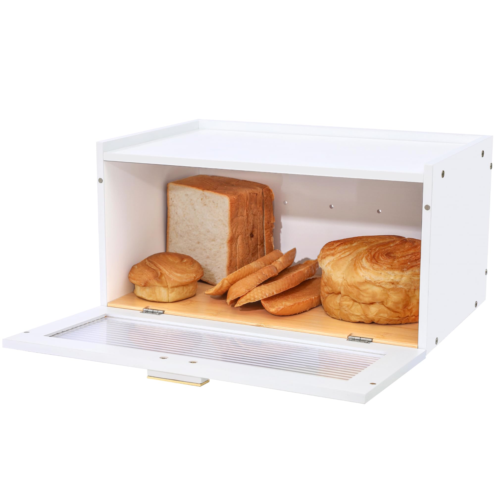 ETMI White Bamboo Bread Box for Kitchen Countertop - Mothers Day Gifts for Mom,Kitchen Essentials Bread Storage for Homemade Bre