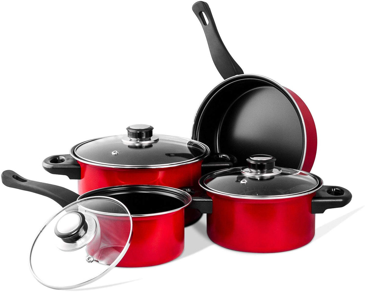 Imperial Home 7 Pc Carbon Steel Nonstick Cookware Set, Pots & Pans, Dishwasher Safe Cooking Set, Kitchen Essentials (Red)