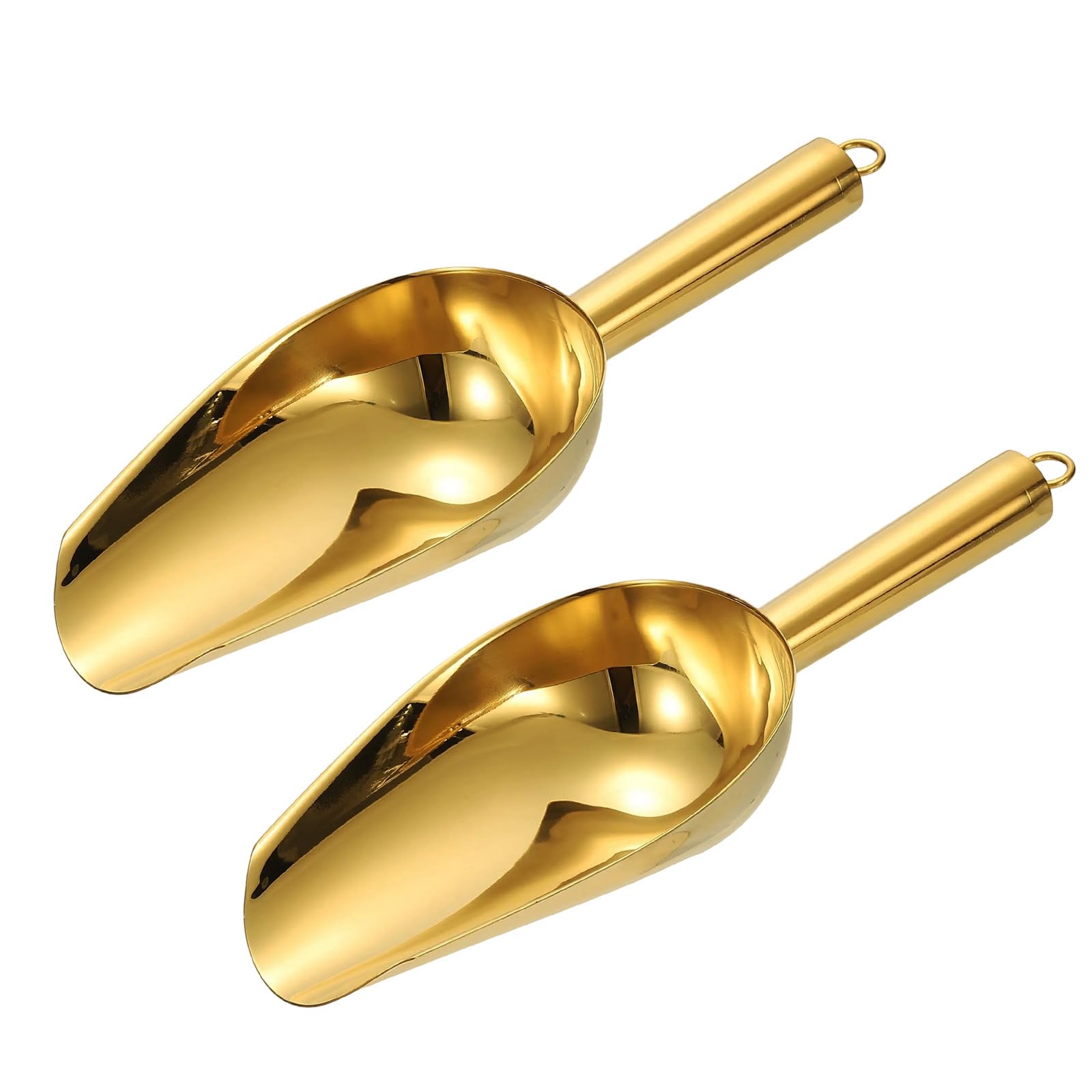 uxcell 2pcs Metal Ice Scoop, 9.8 x 3.5Stainless Steel Ice Scooper for Kitchen Party Bar Wedding Use, Gold