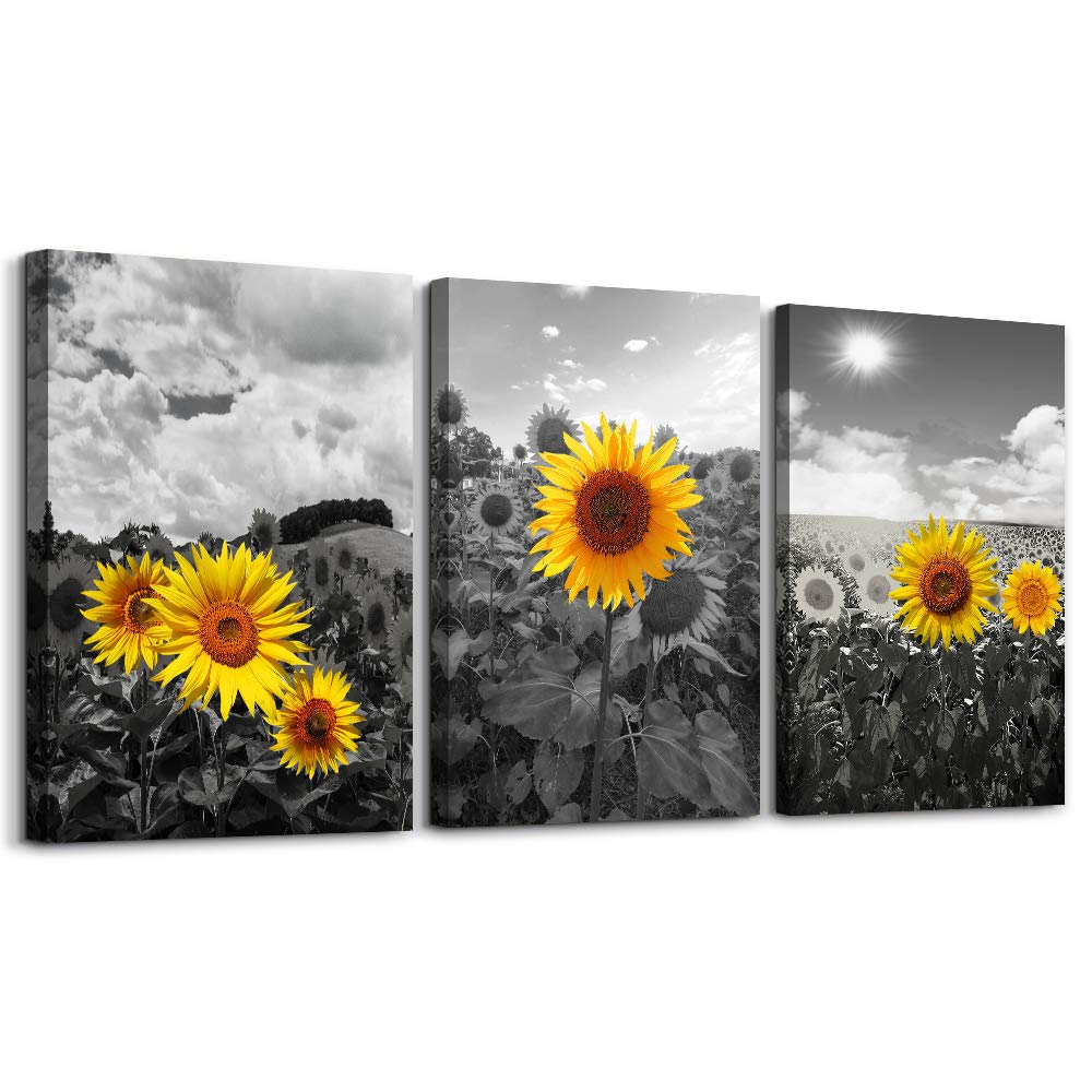 Canvas Wall Art For Living Room Family Wall Decor For Kitchen Black And White Pastoral Scenery Sunflower Flowers Bedroom Wall Pa
