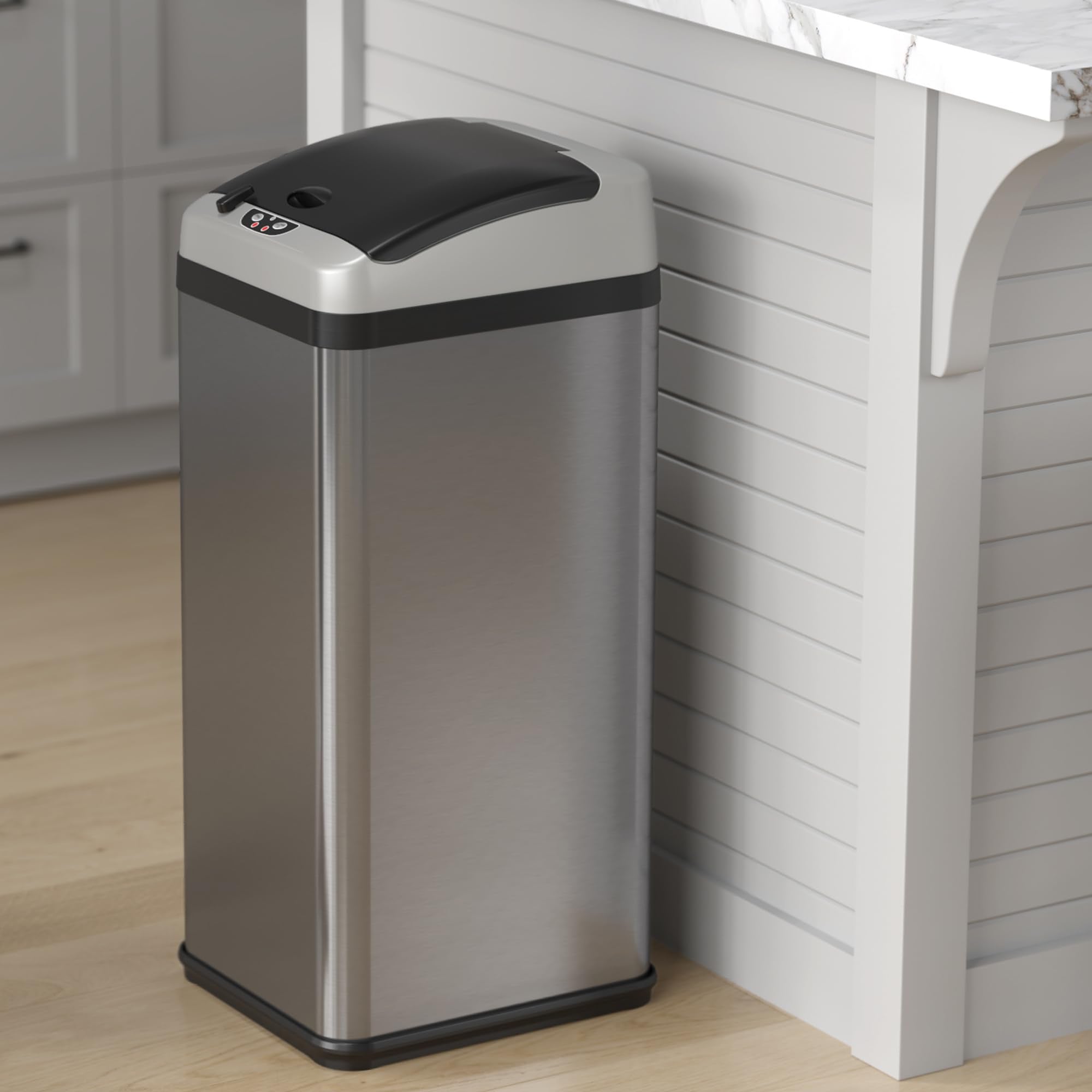 Itouchless Touchless Trash Can With Ac Adapter, 4 Odor Filters Big Lid Opening Sensor Kitchen Garbage Bin, 13 Gallon, Stainless