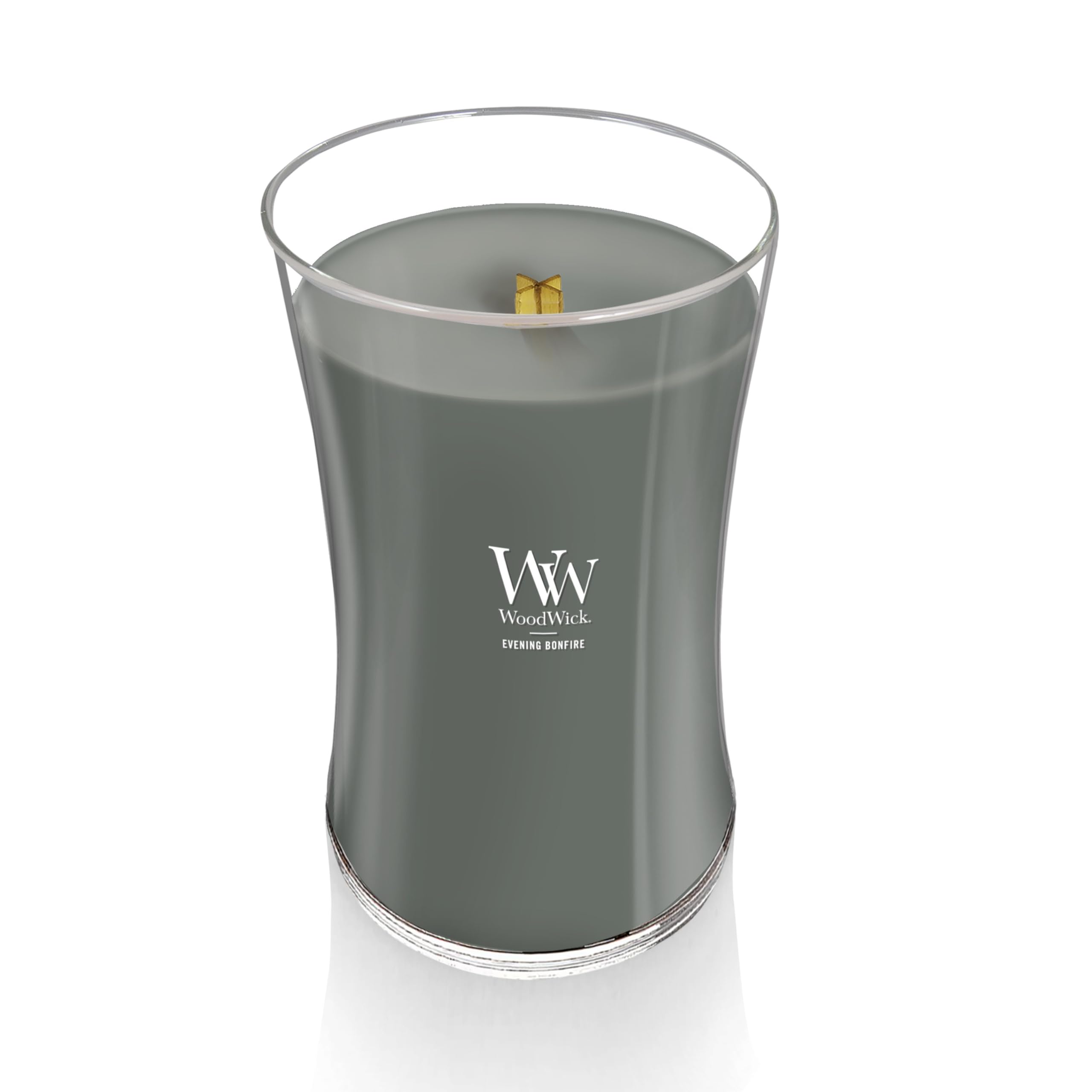 WoodWick Evening Bonfire Holiday Candle Gifts for Women and Men, 21.5 oz Large Hourglass Candle with Crackling Wick