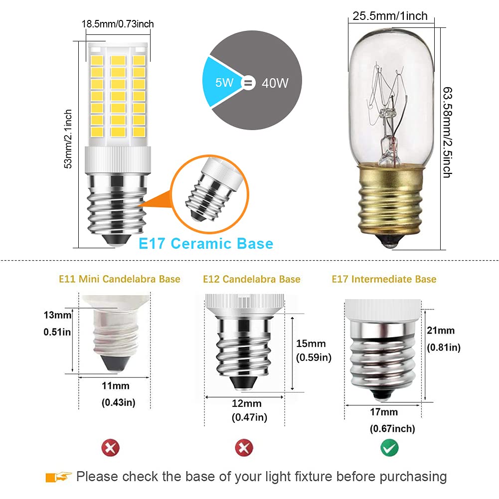E17 Led Bulb Dimmable, 5W Microwave Oven Bulb, Daylight White 6000K, 40W Halogen Bulb Replacement For Microwave, Over Stove Appl
