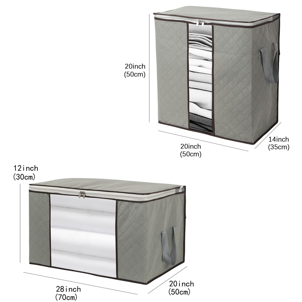 Szxc 2 Pack Foldable Large Storage Bags - Horizontal + Erect for Comforter Blanket Quilt Clothes Pillow, Clear Window & Handles,
