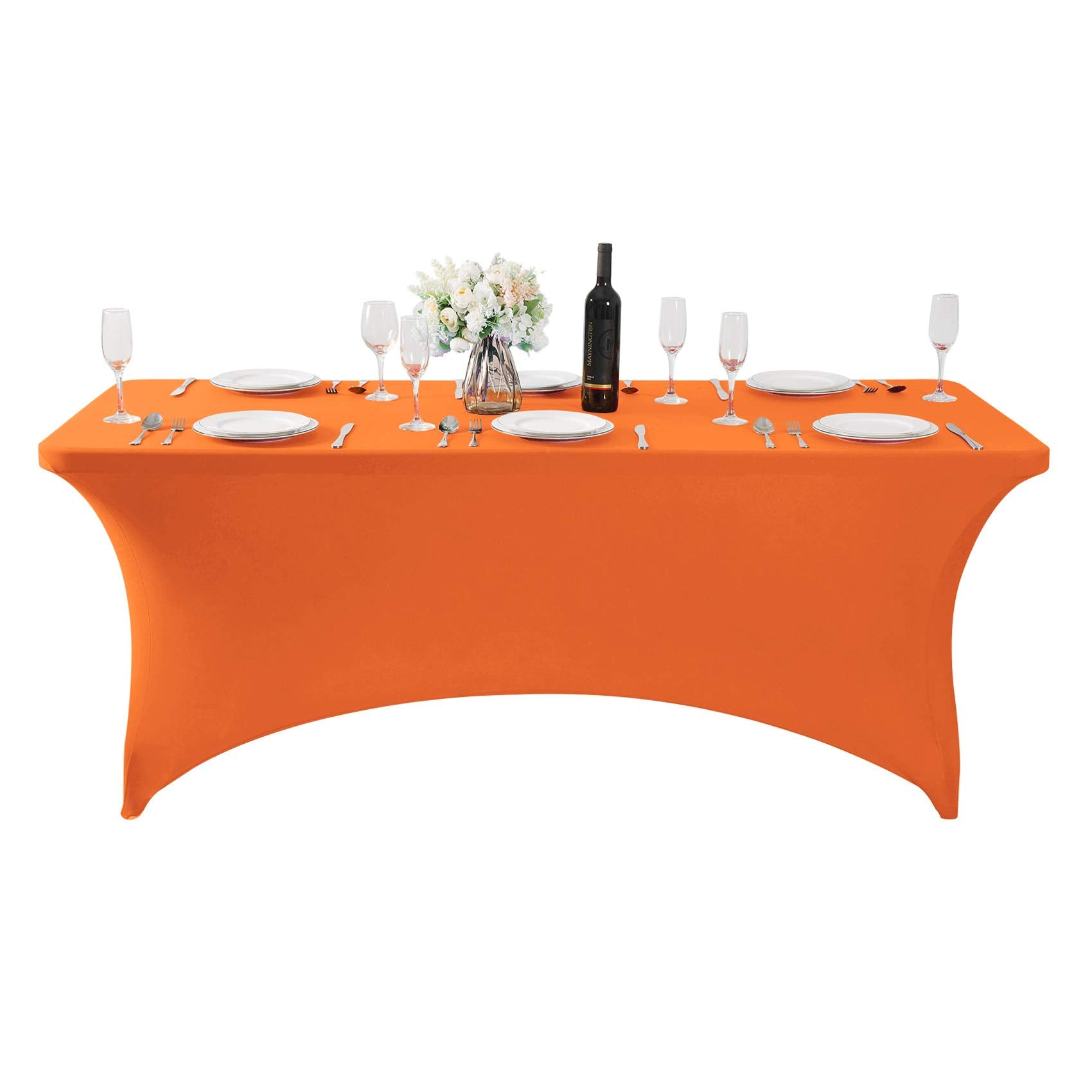 Hezuzo Spandex Table Cover For 6Ft Table Universal Fitted Stretch Tablecloth For Party, Banquet, Wedding And Events-Orange