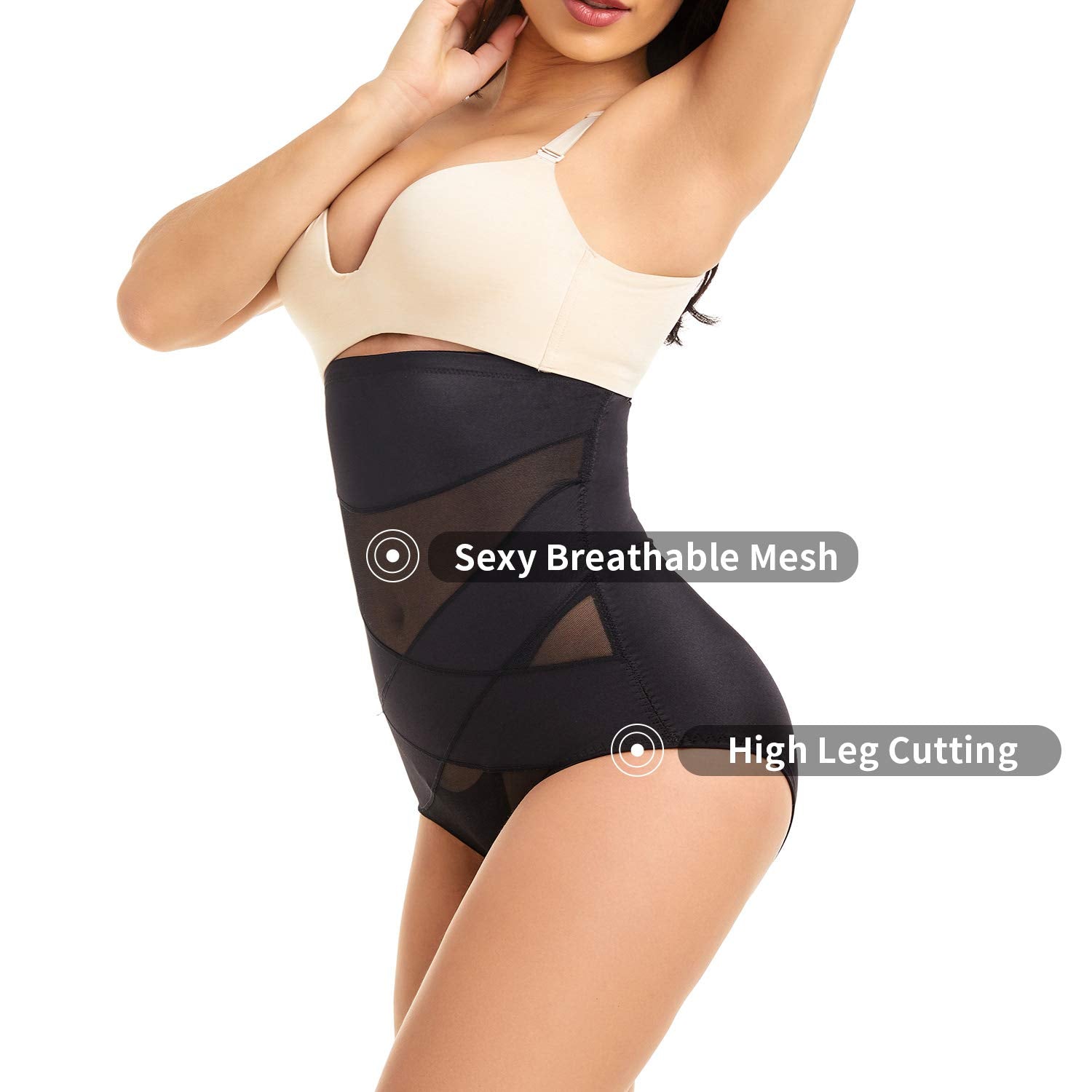 Cohtb Womens Tummy Control Shapewear Panties Hi-Waist Body Shaper Underwear Butt Lifter Slimming Briefs Black
