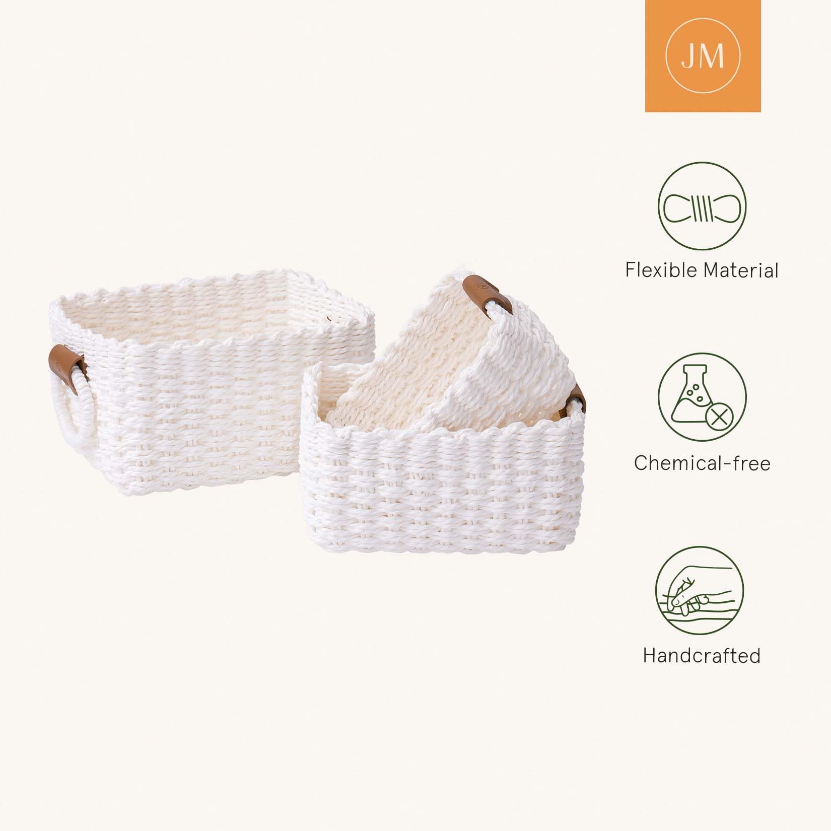 La Jolie Muse Woven Storage Baskets For Organizing, Recycled Paper Rope Basket Bin Divider For Makeup Towel Shelf Cupboards Draw