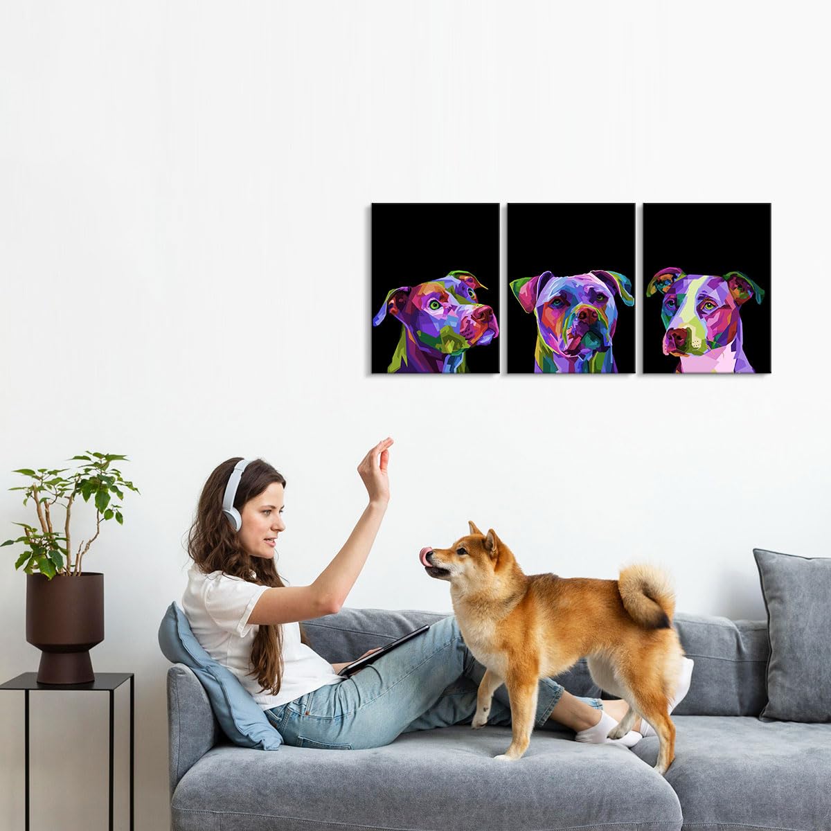 3 Pieces Dog Decor Dog Wall Art Pitbull Wall Decor Animal Wall Art Dog Art Dog Pictures Wall Decor Pet Decor Dog Paintings Anima