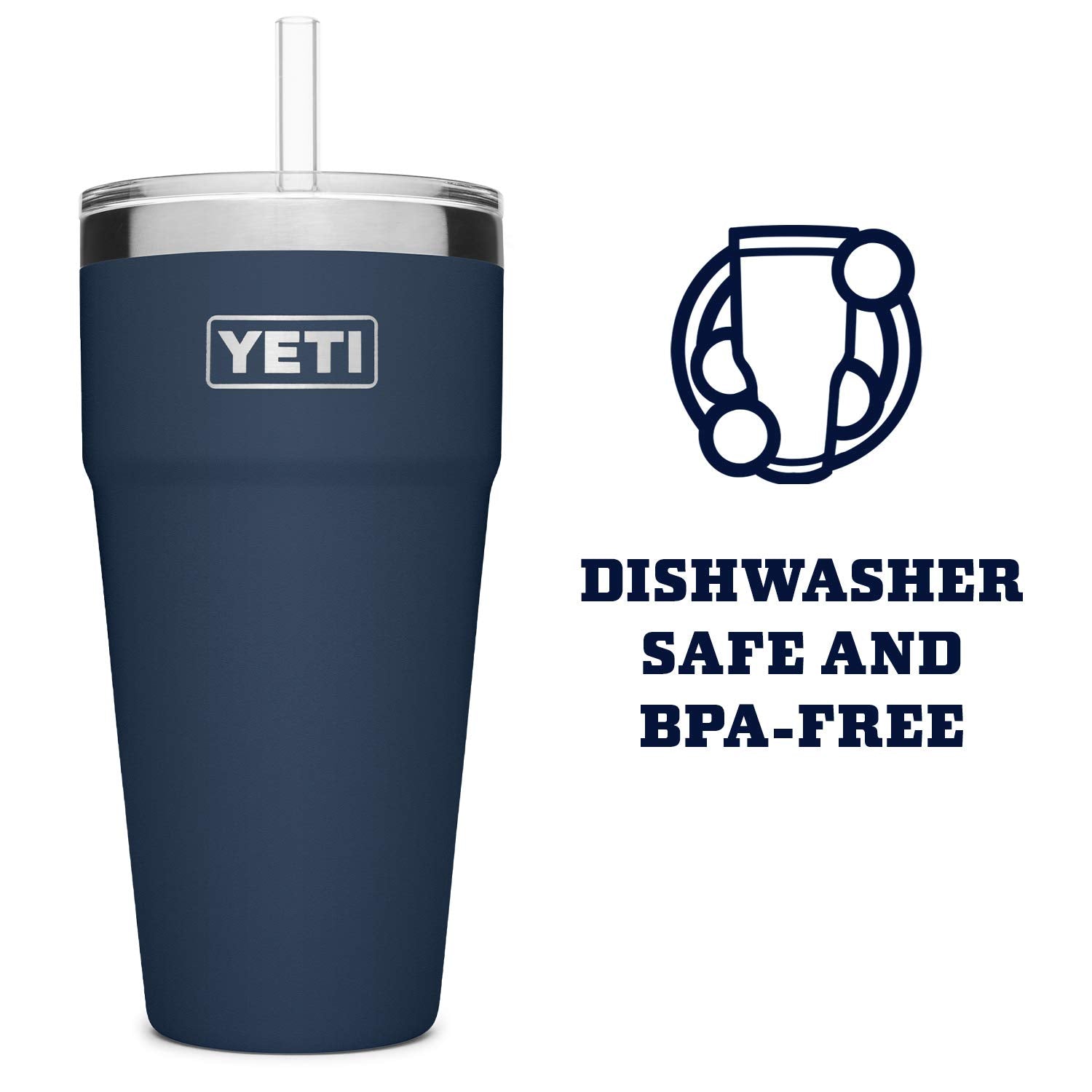 Yeti Rambler 26 Oz Straw Cup, Vacuum Insulated, Stainless Steel With Straw Lid, Navy