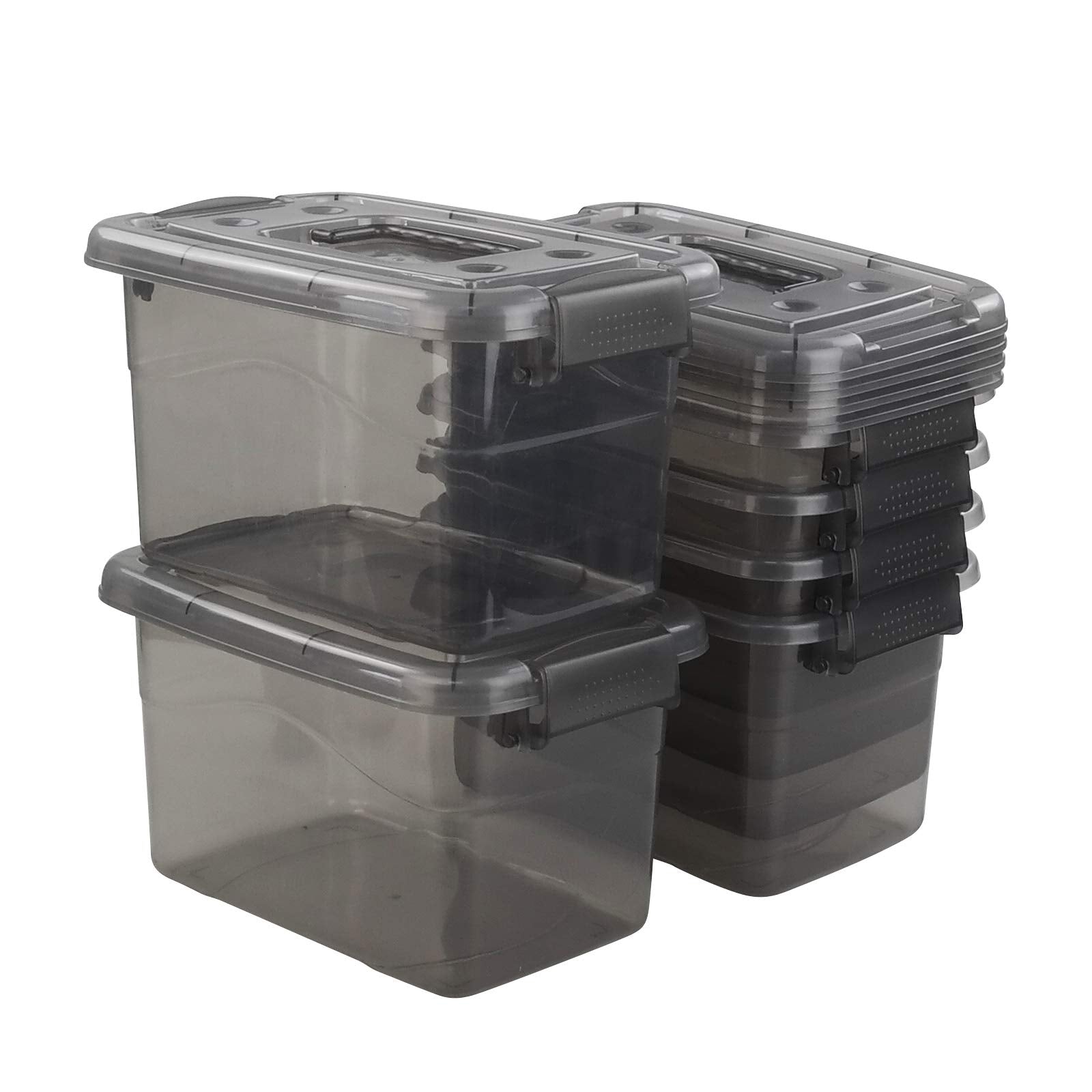 Doryh 5L Plastic Storage Bin With Lid, Latching Box With Handles, Set Of 6