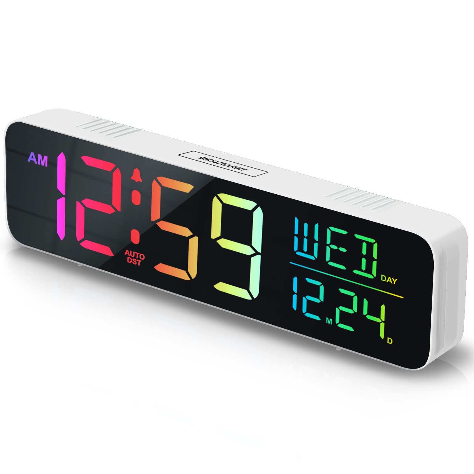 Peakeep Large Display Digital Alarm Clock for Bedrooms, Date Day of Week Desk Table Clocks for Living Room Office, Dimmable Plug