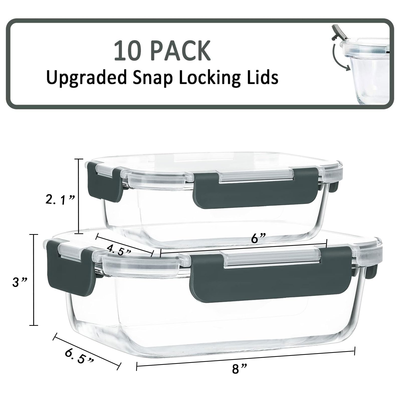 [10-Pack] Glass Meal Prep Containers with Lids-MCIRCO Food Storage Containers with Snap Locking Lids  Airtight Lunch Containers  Microwave  Oven  Freezer and Dishwasher