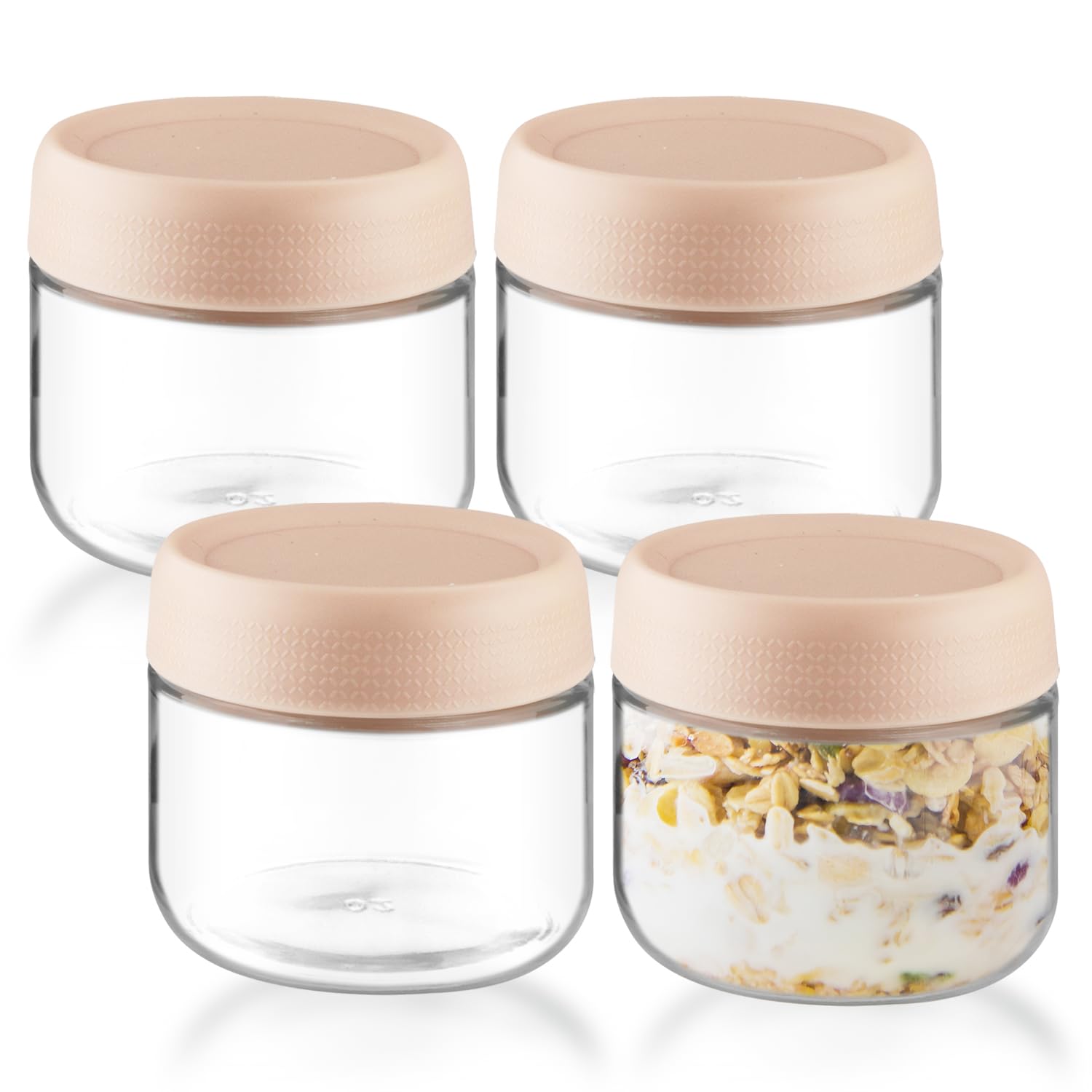4 Pack Glass Jar With Airtight Lids Overnight Oats Containers With Lids Mason Jars Food Storage Containers For Yogurt Snacks Sug