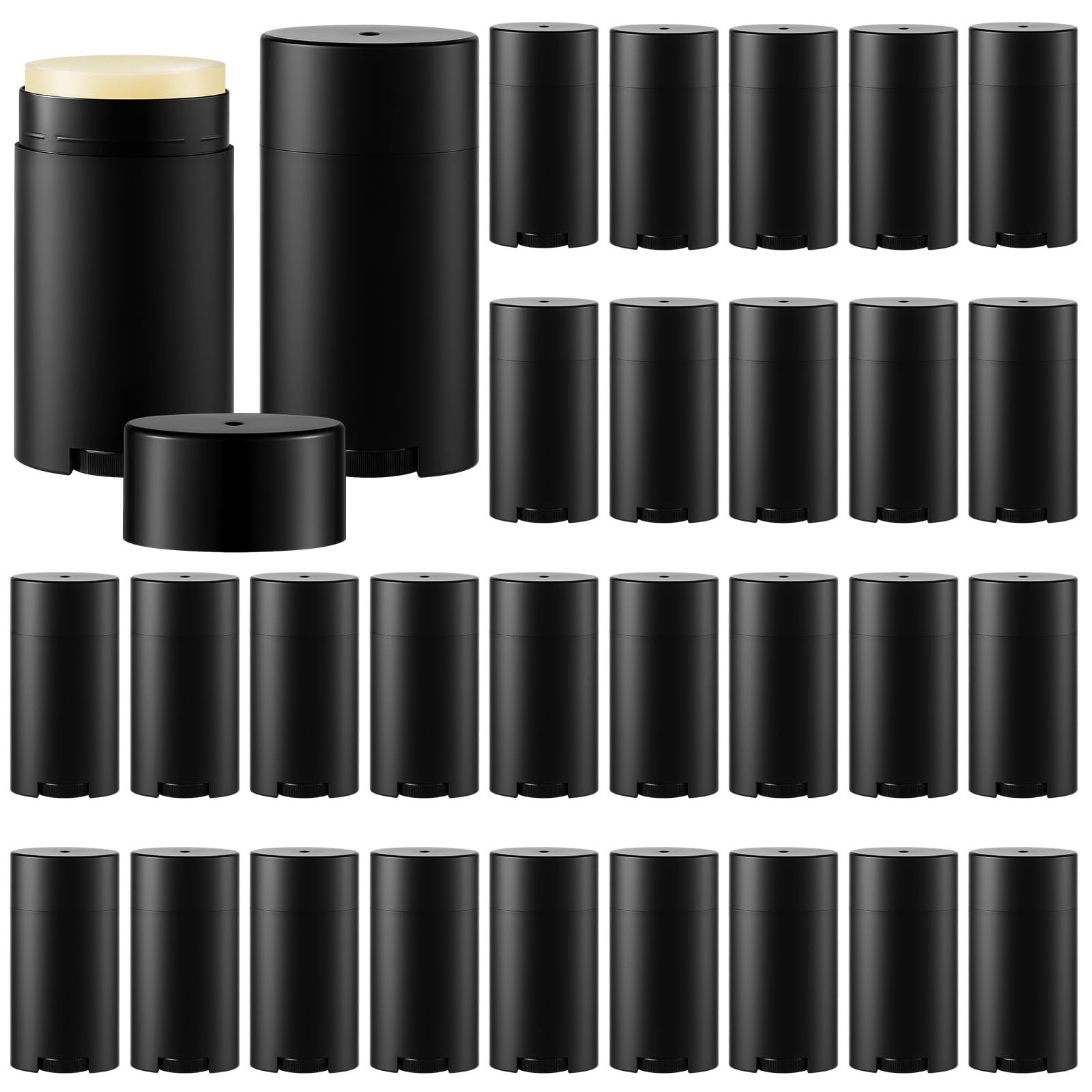 Teenyyou 30 Pack 75ml/2.5oz Empty Deodorant Containers, Bottom Filling, Black Plastic Oval Refillable Deodorant Containers Twist
