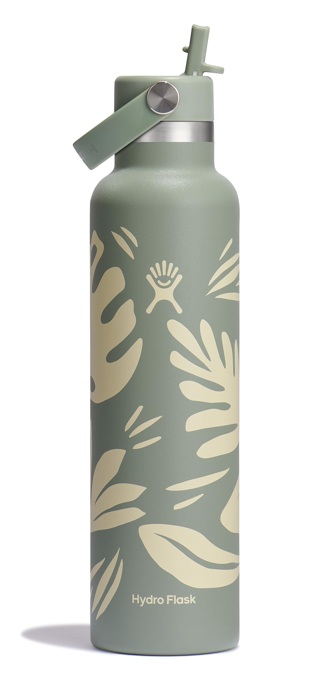 Hydro Flask Water Bottle - Insulated Stainless Steel - Straw Lid, Non Spill, Leakproof 24 Oz Botanical Bliss Green