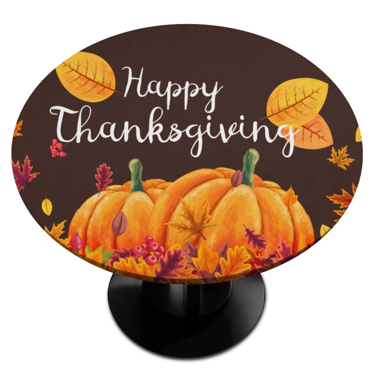 Fall Thanksgiving Round Tablecloth with Elastic Wipeable Pumpkin Fitted Table Cover Waterproof Circle Outdoor Table Cloth for Ki