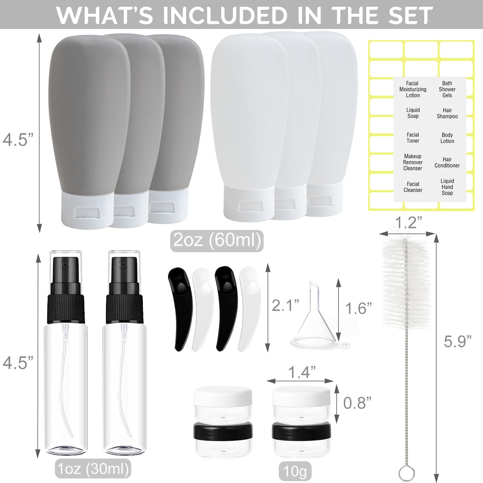 Dewsensi 20 Pack Travel Bottles Set For Toiletries Tsa Approved Leak Proof Travel Size Containers Kit Portable Refillable Travel