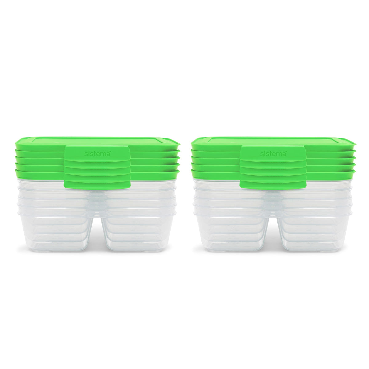 Sistema Nest It Meal Prep Food Storage Containers With Lids, 2 Compartments, 3.7 Cups, 10-Pack, Green