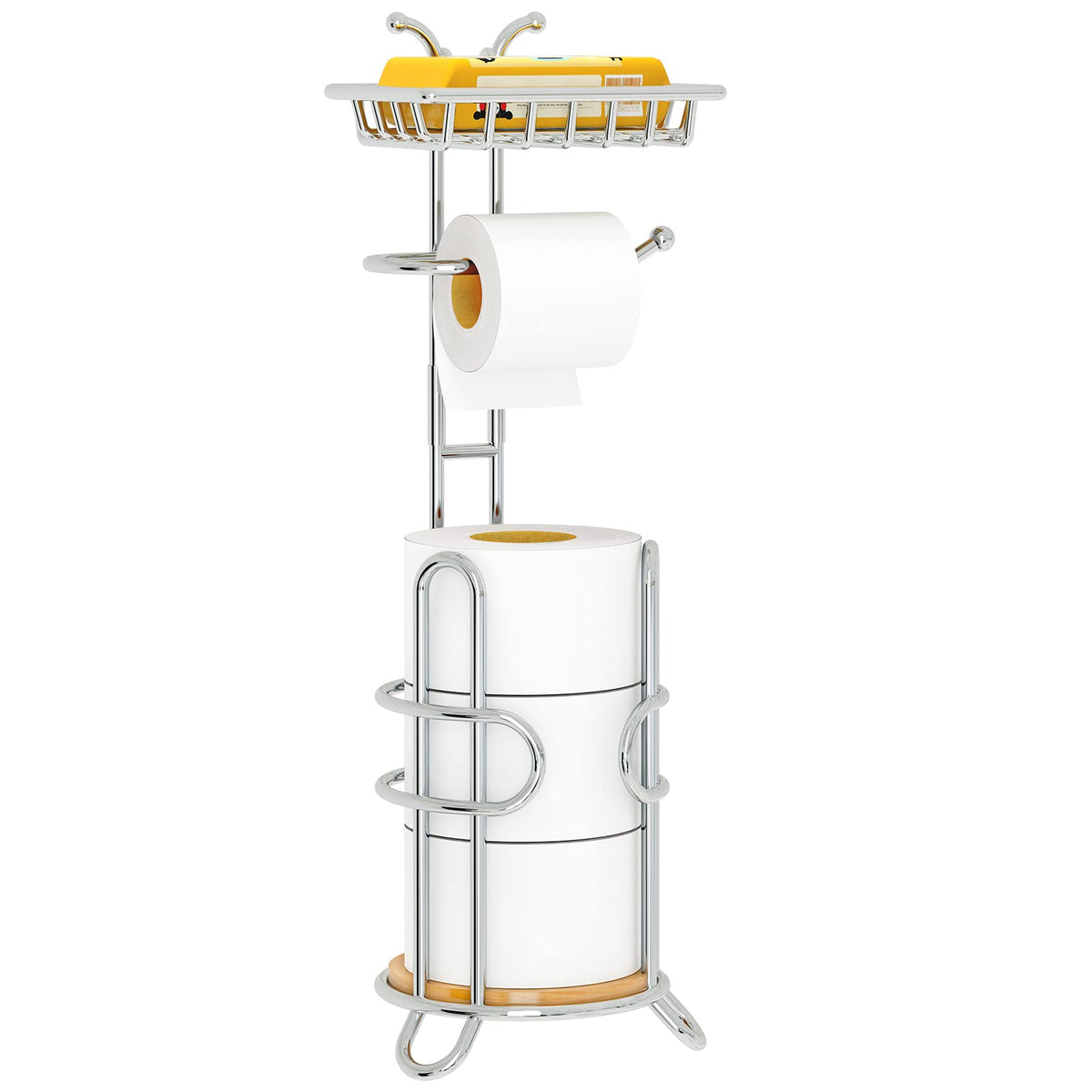 Toilet Paper Holder Stand, Toilet Paper Roll Holder With Shelf And Storage, Free Standing Tissue Holder For Bathroom, Chrome