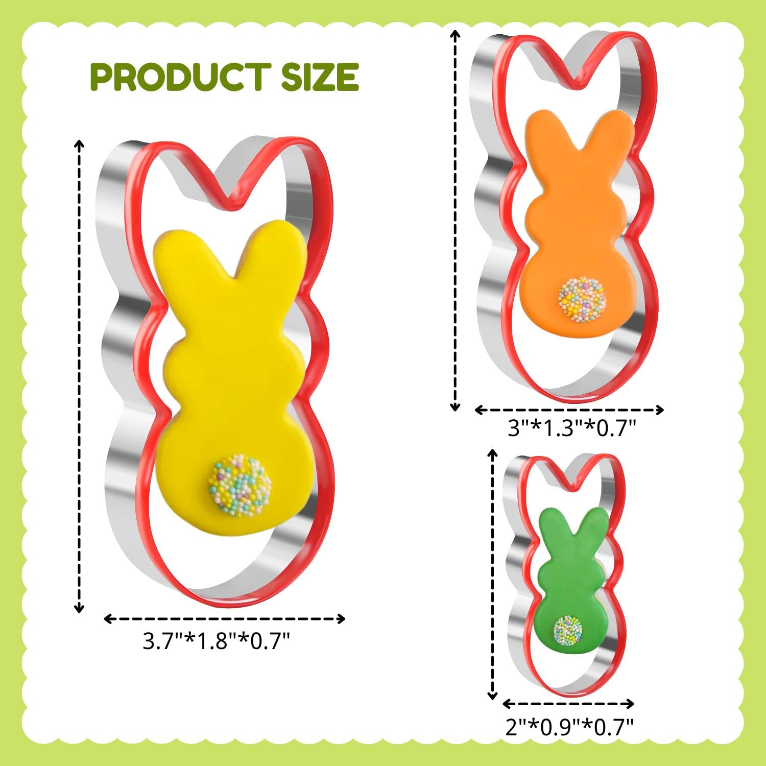 Crethinkaty 3 Pieces Bunny Cookie Cutter Set For Baking Easter Rabbit Shape With Soft Pvc Edge Cookie/Pastry/Biscuit Cutter For