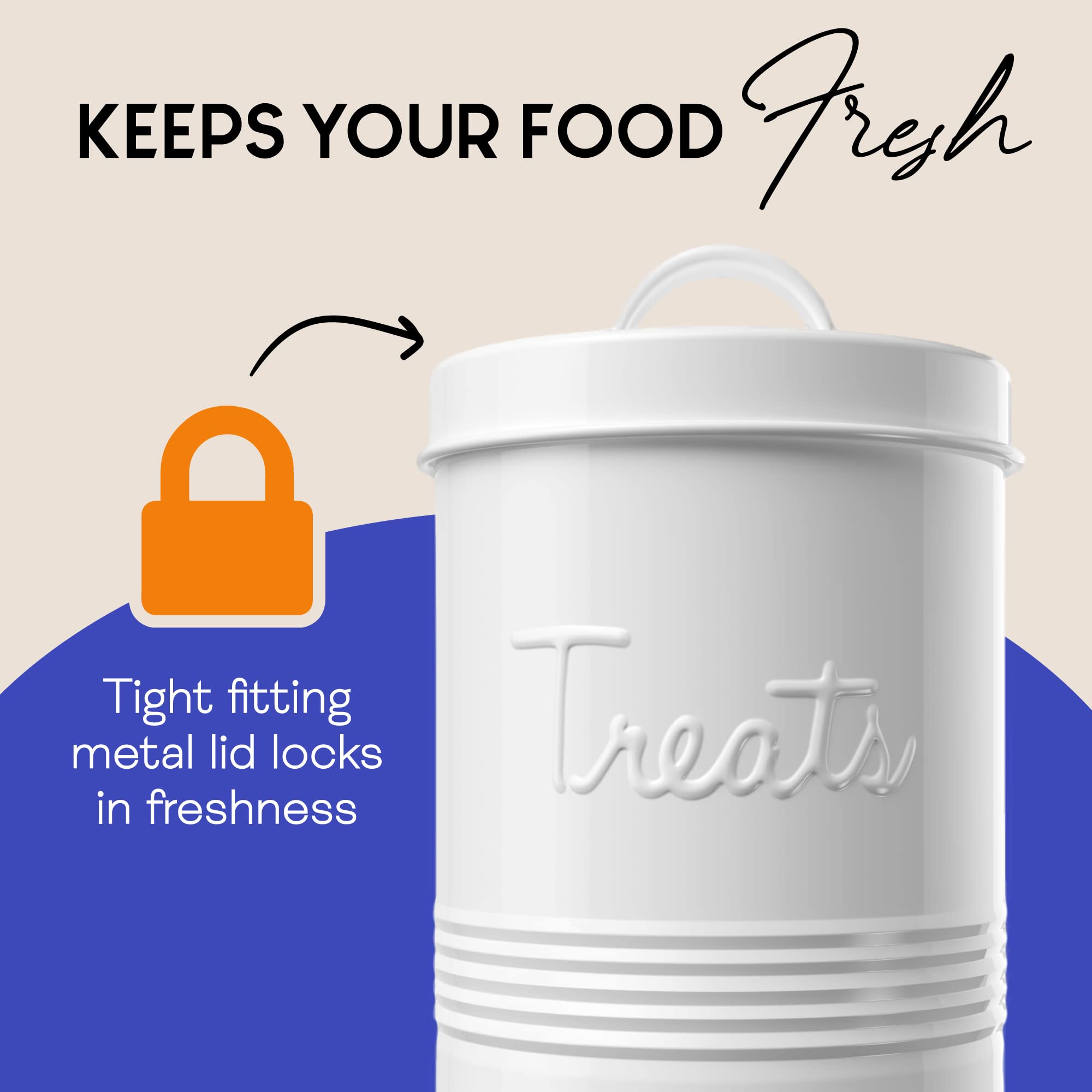 Amici Pet Retro Treats Metal Canister | Pet Food Storage Container | Airtight Lid | 72 Ounce Capacity | Farmhouse D  Cor | Rusti