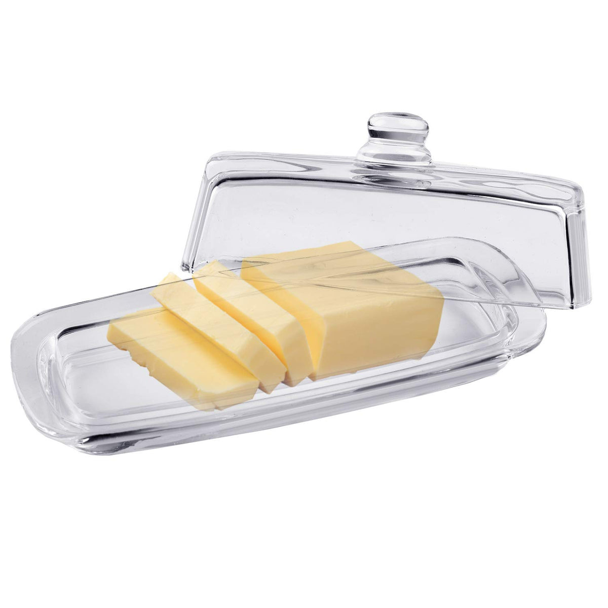 Bezrat Lead-Free Crystal Covered Modern French Butter Dish With Handle And Lid