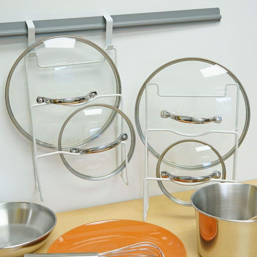 Southern Homewares - Pot & Pan Lid Hanging Organizer Rack, Set Of 2, White - Kitchen And Pantry Storage Hanger - Sh-10283-2