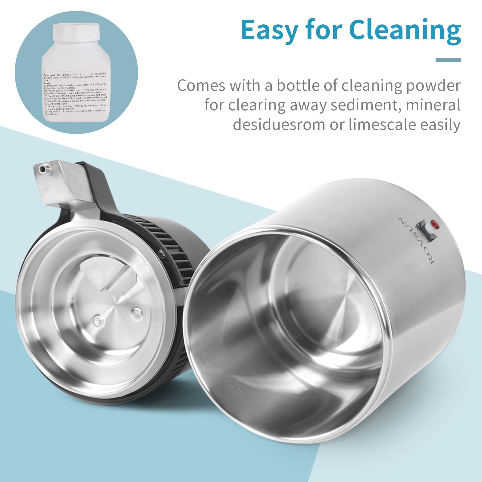 Rovsun?Upgraded?1.1 Gallon/4L Water Distiller Stainless Steel For Home, 750W Distilled Water Maker Machine, Water Distillers Cou