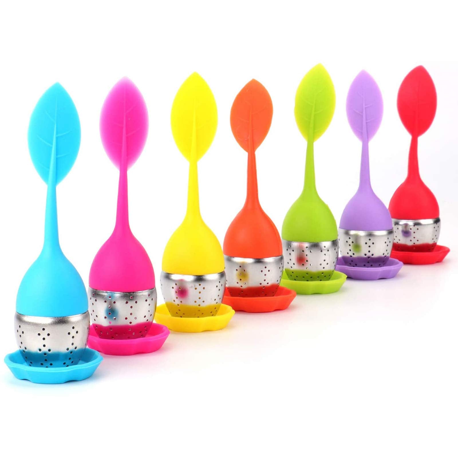 Bekith Tea Infuser - Set Of 7 Silicone Handle Stainless Steel Strainer Drip Tray Included - Loose Tea Steeper - Best Tea Infuser