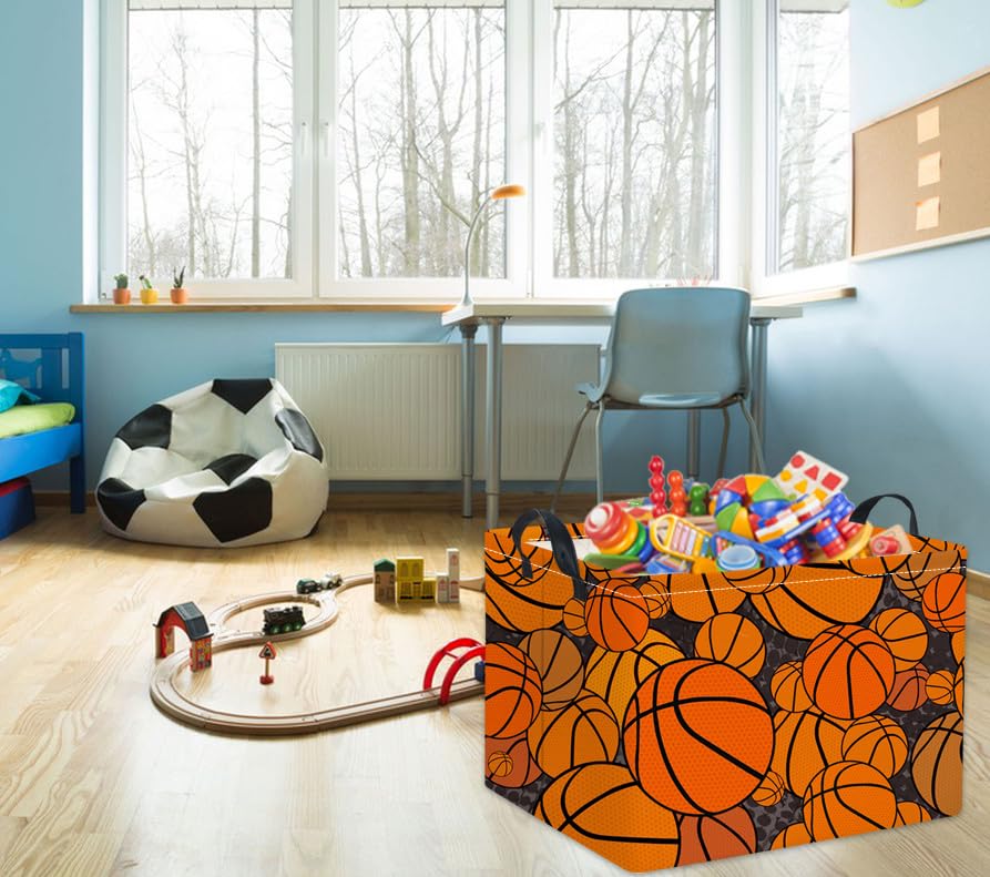 TIBAOLOVER Rectangular Basketball Kids Storage Basket Gift & Baby Storage Bin Organizer Shelf Book Basket Room Decor (Basketball