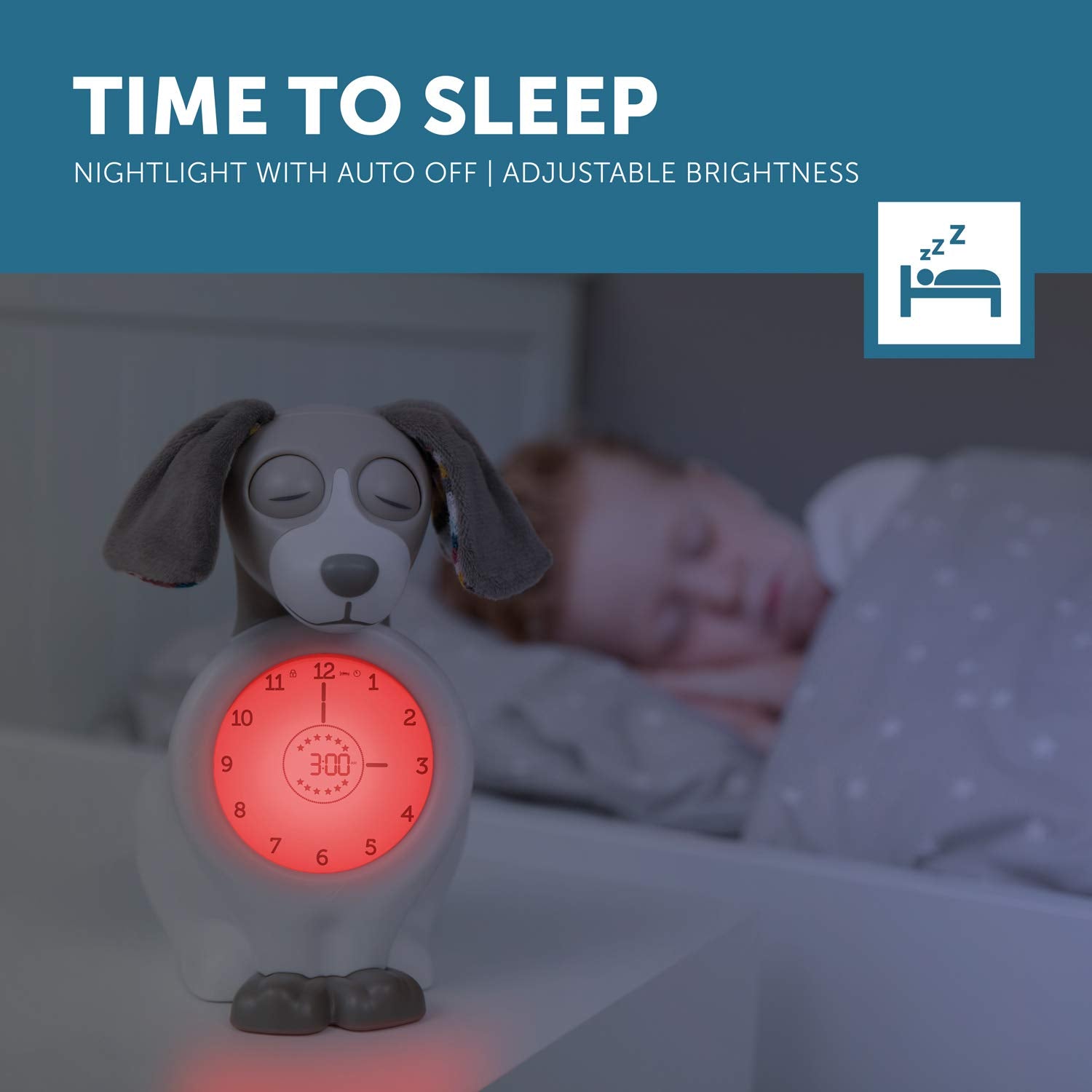 Zazu Davy The Dog - Sleep Trainer Clock & Nightlight for Kids - Light Up Alarm Clock  Helps Teach Your Child When to Wake up - Taupe