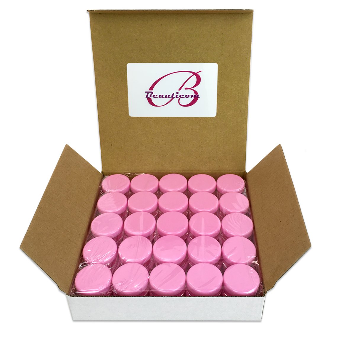 Beauticom (Quantity: 500 Pcs) 5G/5Ml Round Clear Jars With Pink Lids For Makeup, Lotion, Creams, Eyeshadow, Cosmetic Product Sam