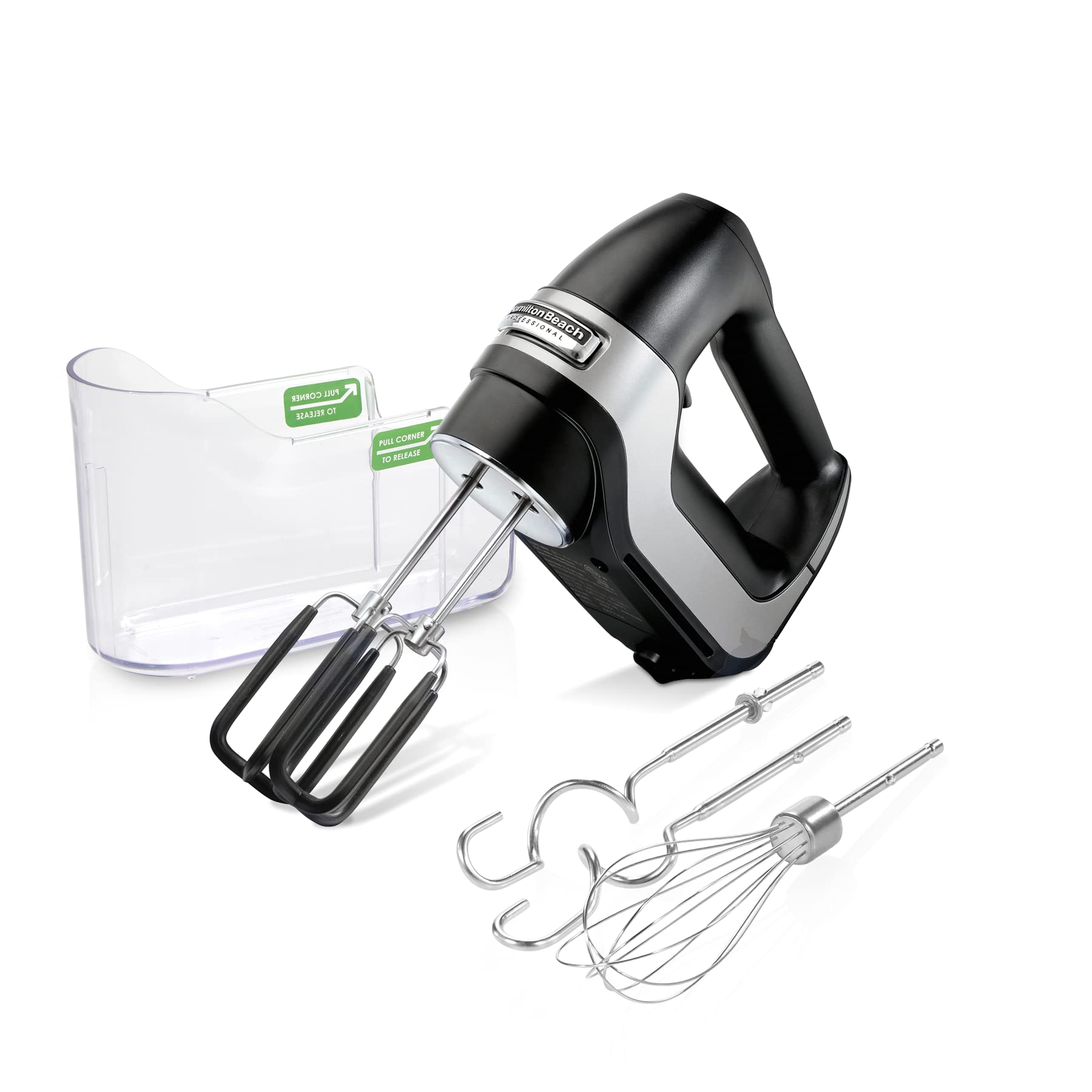 Hamilton Beach Professional 7-Speed Digital Electric Hand Mixer with High-Performance DC Motor  Slow Start  Snap-On Storage Case  SoftScrape Beaters  Whisk  Dough Hooks  Matte Black (62655)