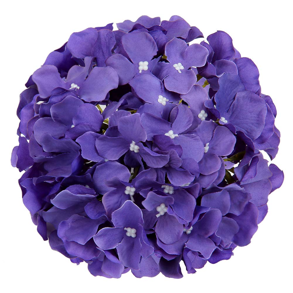 Flojery Silk Hydrangea Heads Artificial Flowers Heads with Stems for Home Wedding Decor,Pack of 10 (Purple)